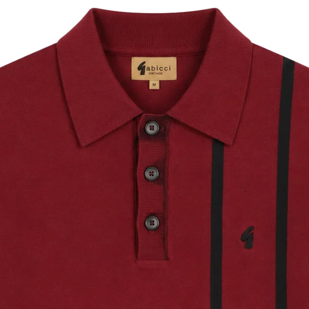 Gabicci Vintage Beckenham Short Sleeve Knit Polo - Claret