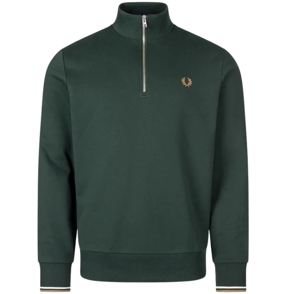 Fred Perry Half Zip Sweatshirt - Grassroots/Ecru/Bronze