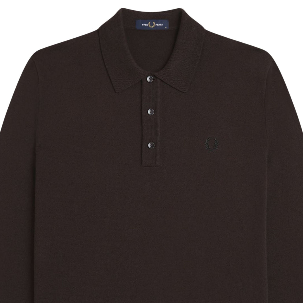 Fred Perry Long Sleeve Knitted Shirt - Rich Brown