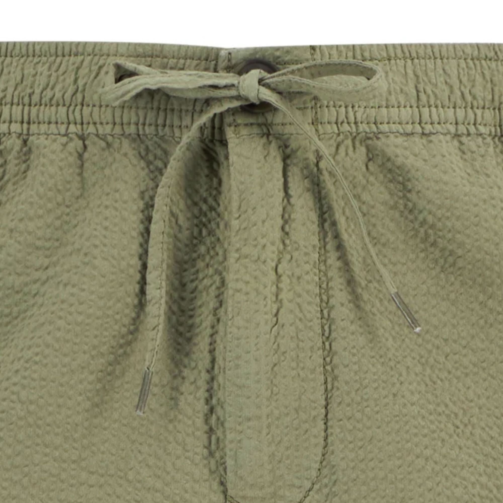 Seersucker Relaxed Shorts - Olive