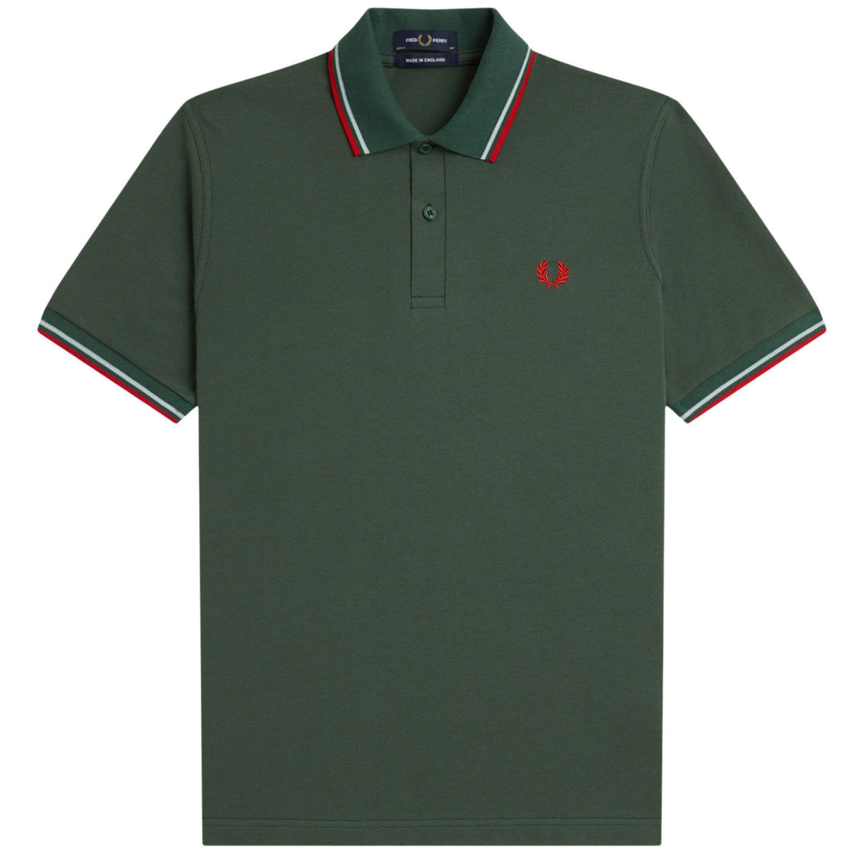 Fred Perry Reissues Made In England M12 Twin Tipped Polo - Tartan Green/Ice/Red