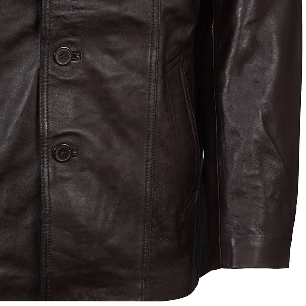 Leather Reefer Jacket - Brown