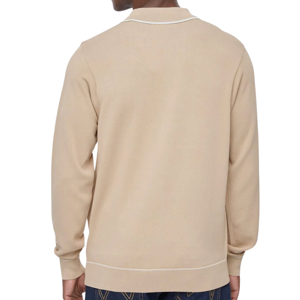 Gabicci Vintage Di-Lello Long Sleeve Button Thru Knit Polo - Caramel