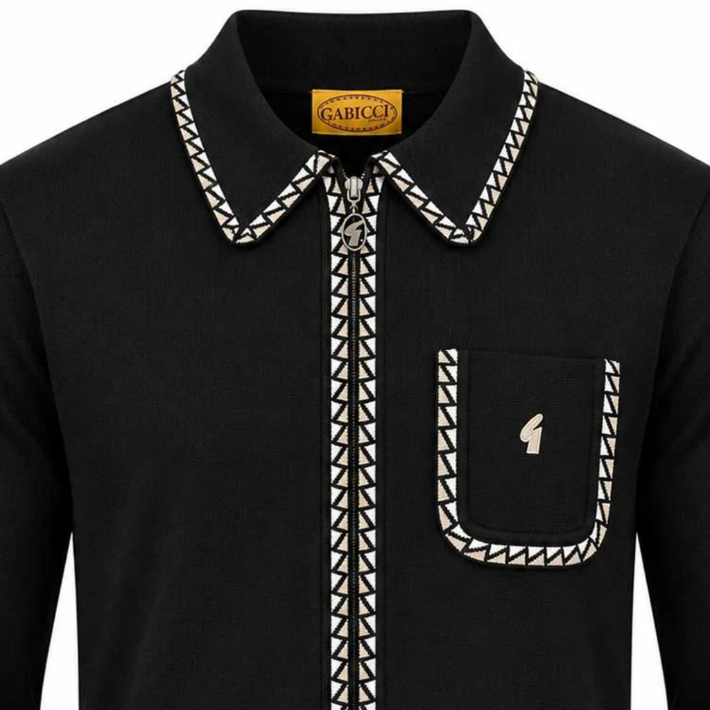 Gabicci Vintage Nick Long Sleeve Zip Thru Knit - Black