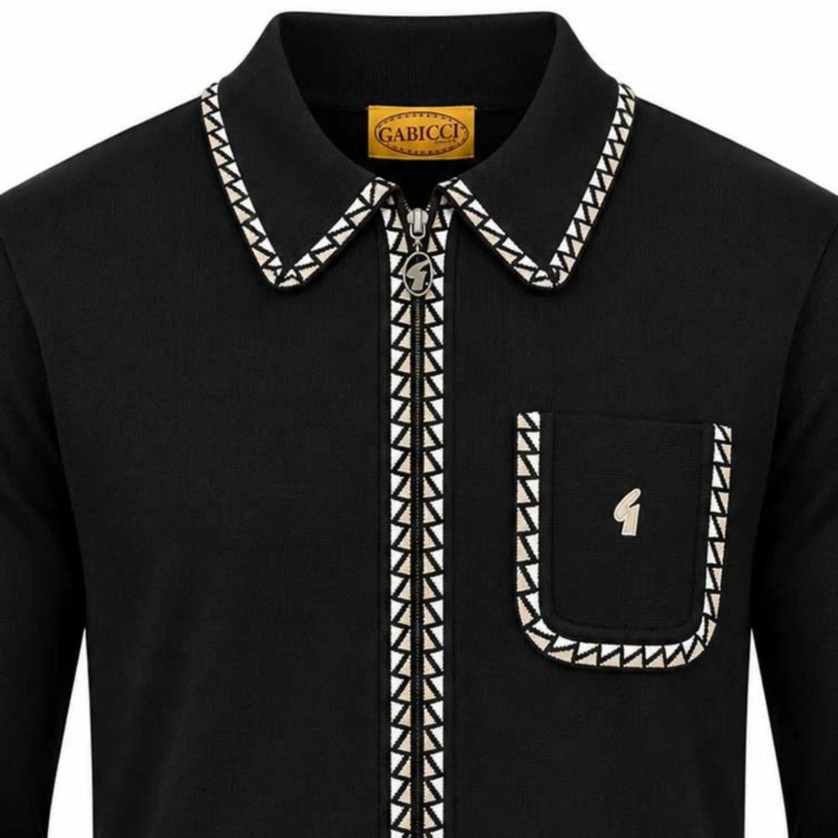 Gabicci Vintage Nick Long Sleeve Zip Thru Knit - Black