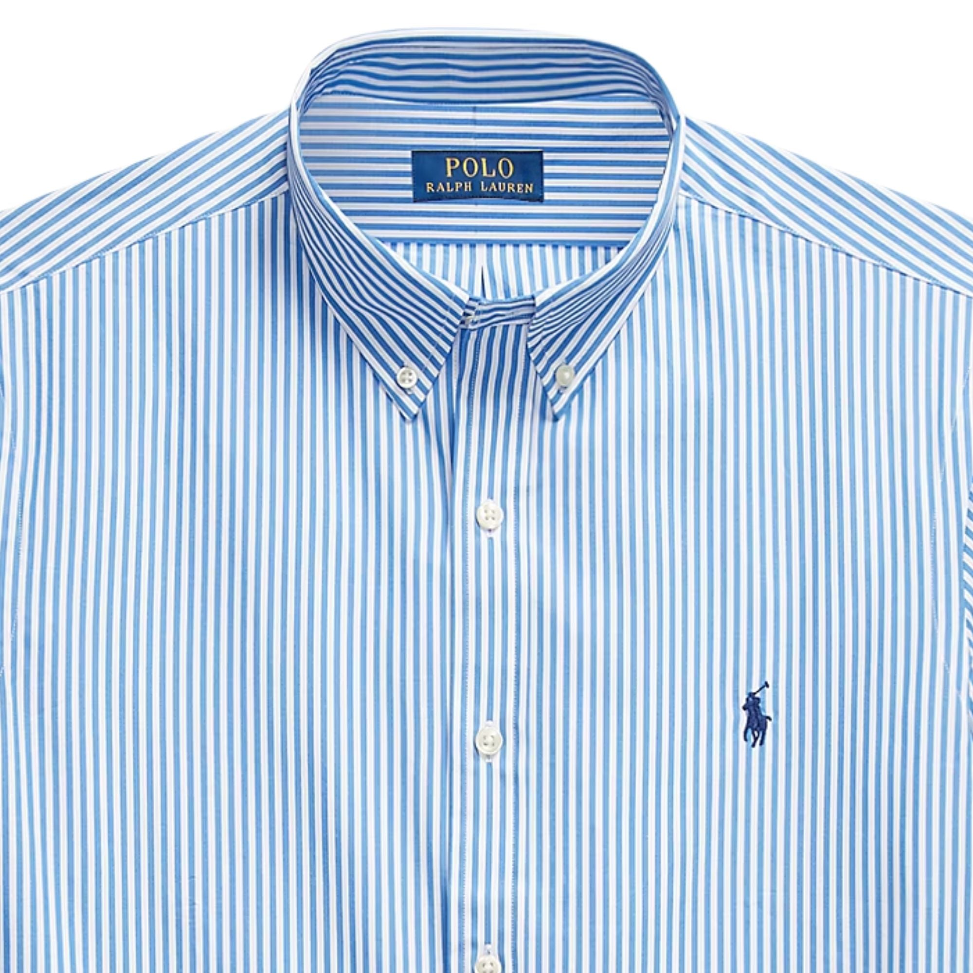 Polo Ralph Lauren Custom Fit Striped Stretch Poplin Shirt - Light Blue/White