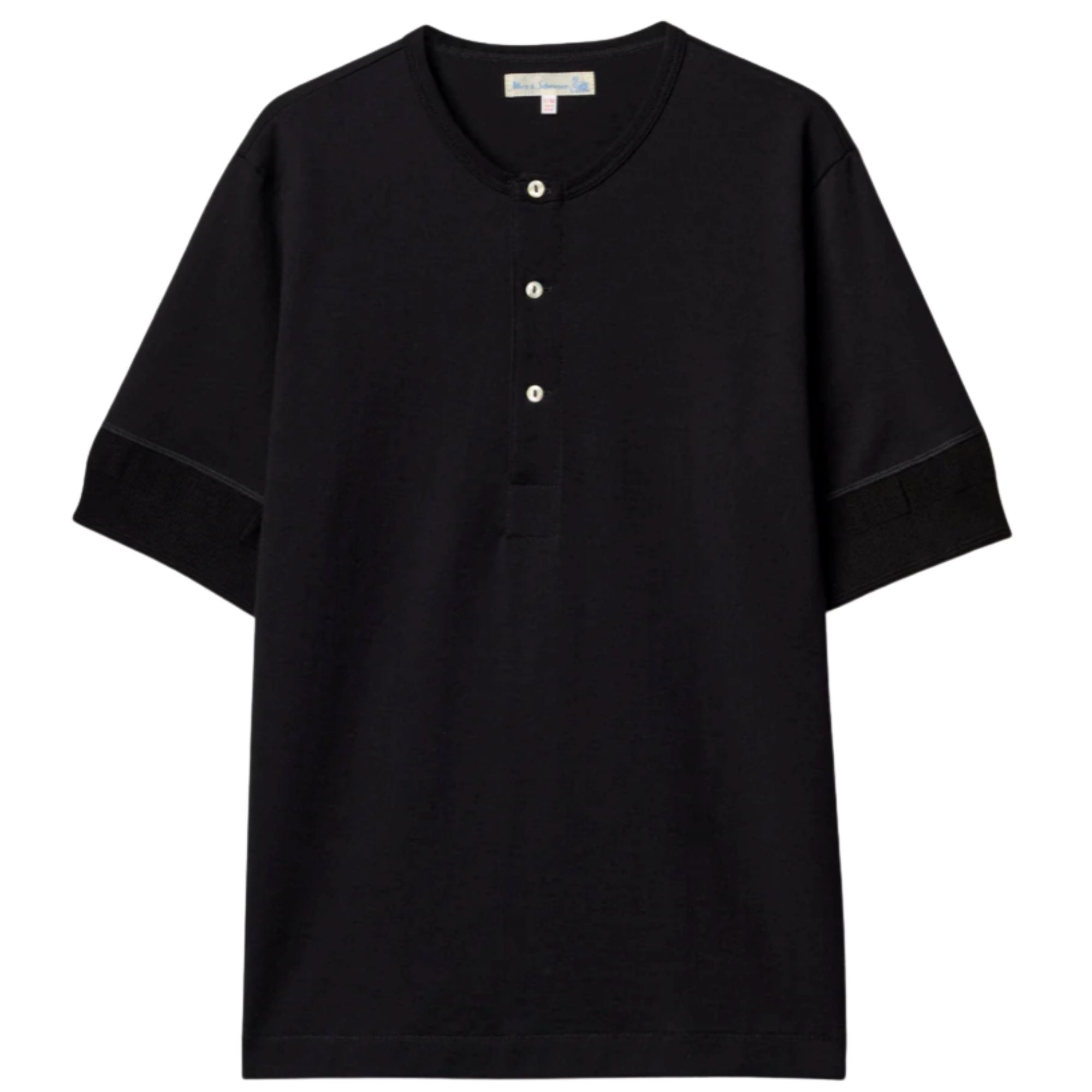207 Loopwheeled Classic Fit Midweight Short Sleeve Henley - Deep Black