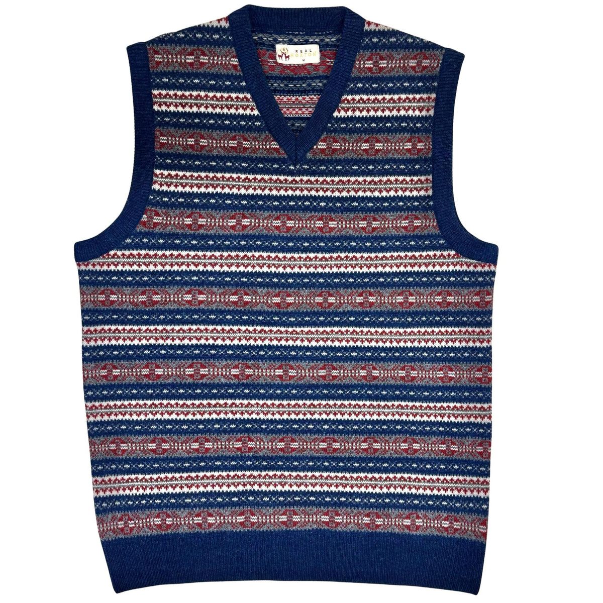 Real Hoxton Fair Isle V-Neck Slipover - New Navy