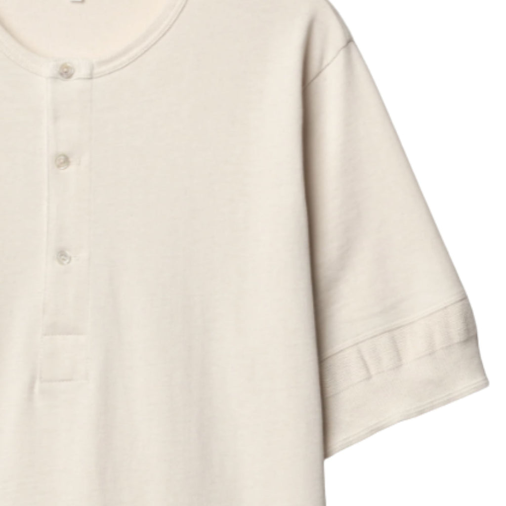 207 Loopwheeled Classic Fit Midweight Short Sleeve Henley - Natural