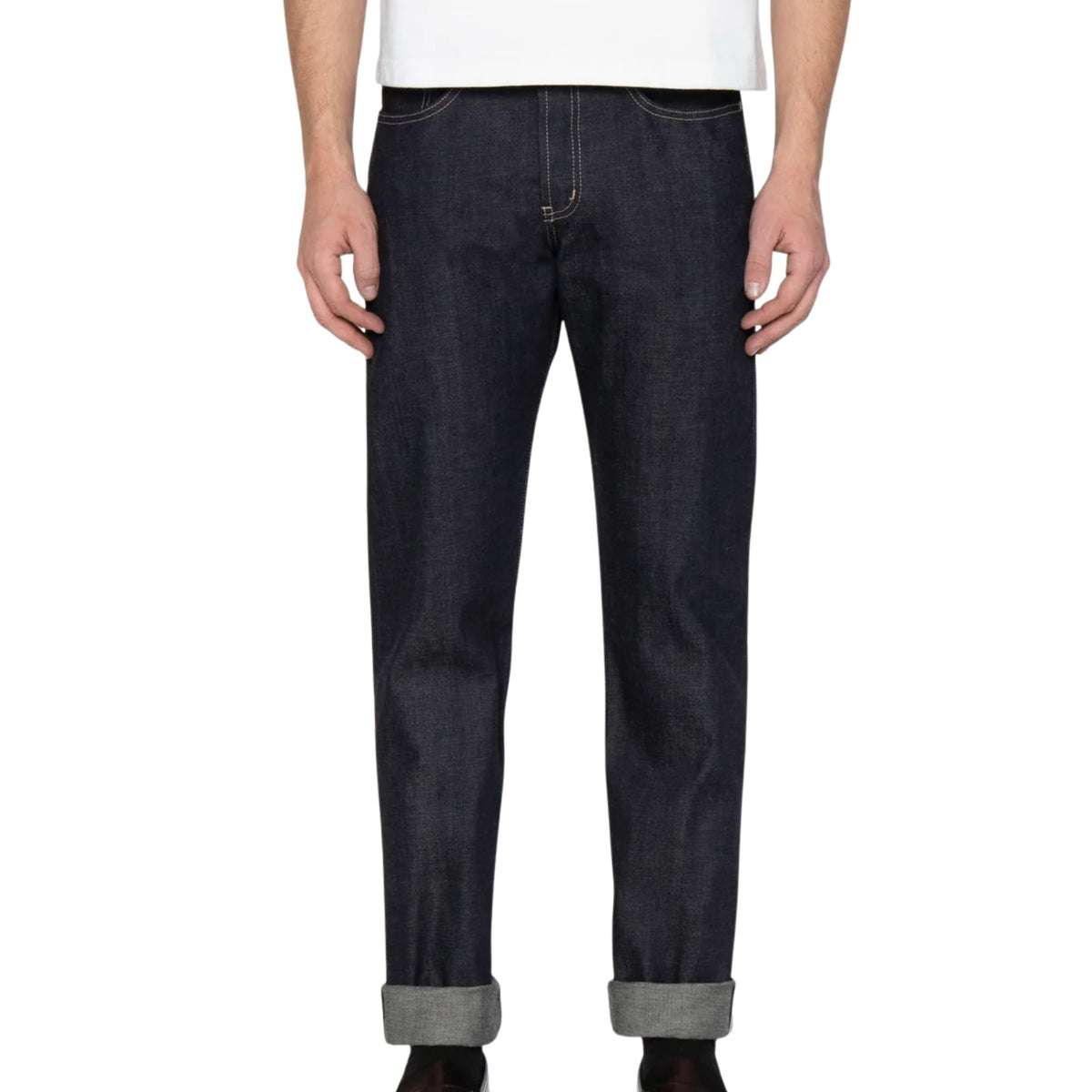 Naked and Famous Denim Weird Guy Fox Fibre Green Weft - Indigo