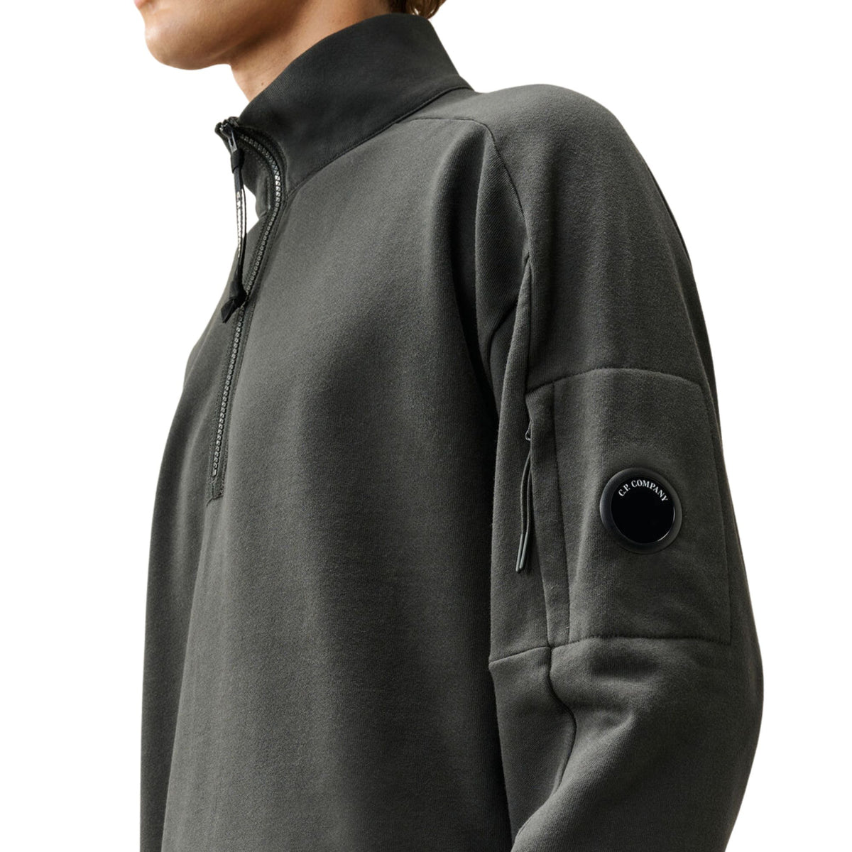 C.P. Company Diagonal Raised Fleece Lens Half Zip Sweatshirt - Raven