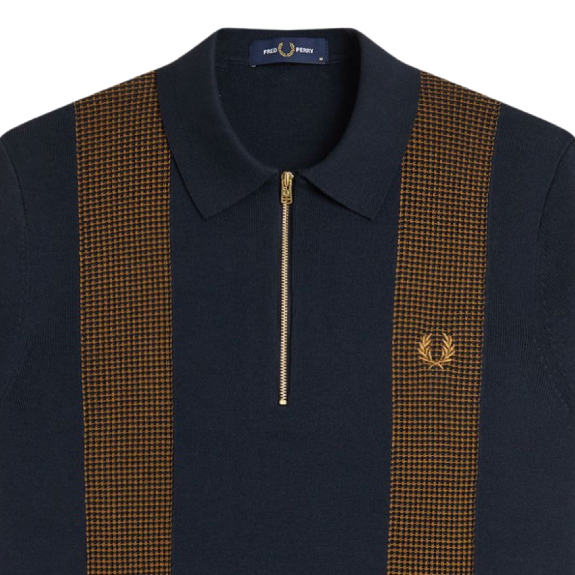 Fred Perry Panel Detail Knitted Shirt - Navy