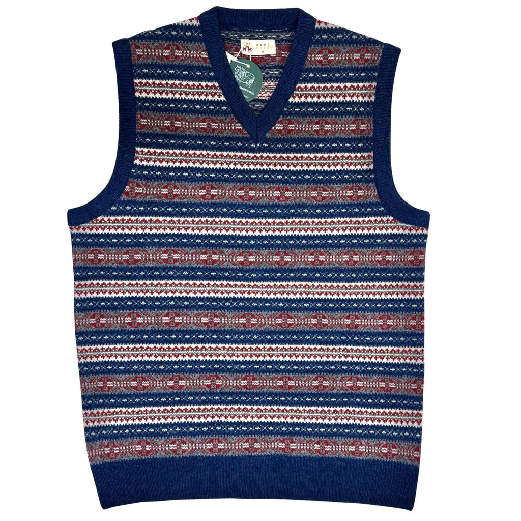 Real Hoxton Fair Isle V-Neck Slipover - New Navy
