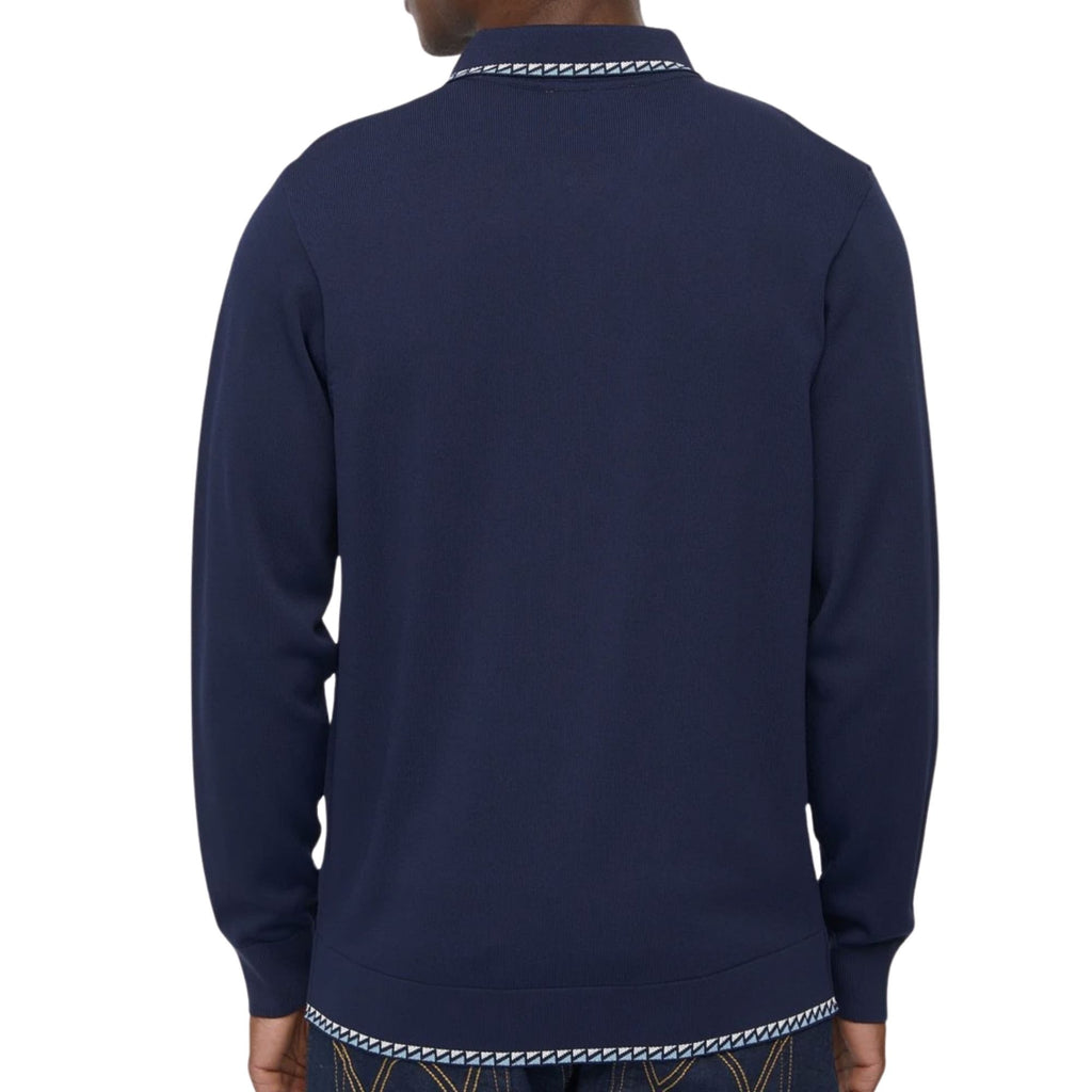 Gabicci Vintage Nick Long Sleeve Zip Thru Knit Polo - Navy