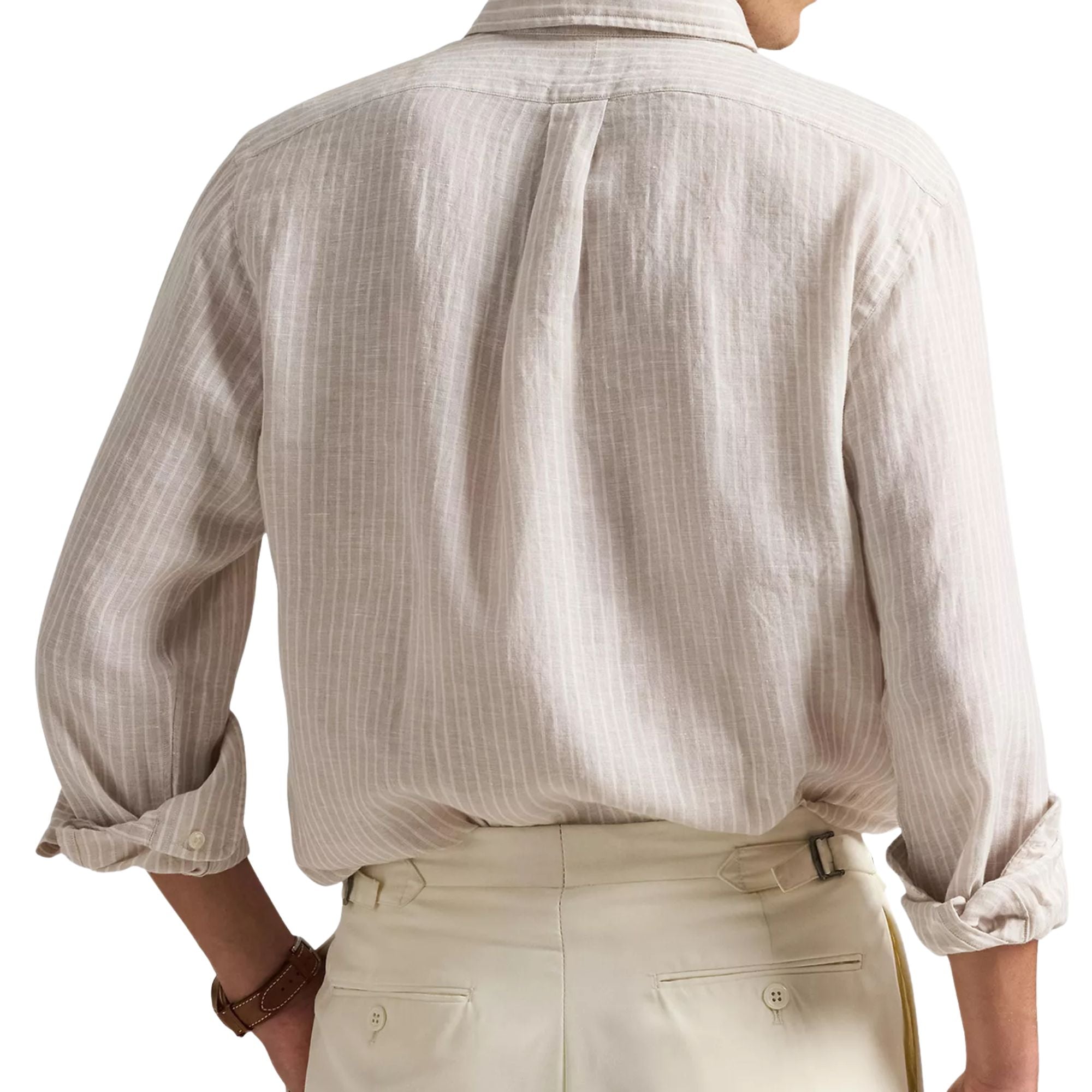 Custom Fit Striped Linen Shirt - Beige