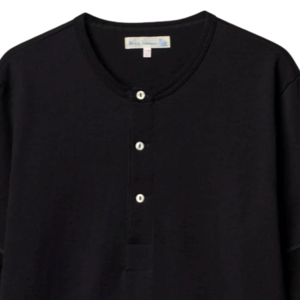 Merz b Schwanen 207 Loopwheeled Classic Fit Midweight Short Sleeve Henley - Deep Black