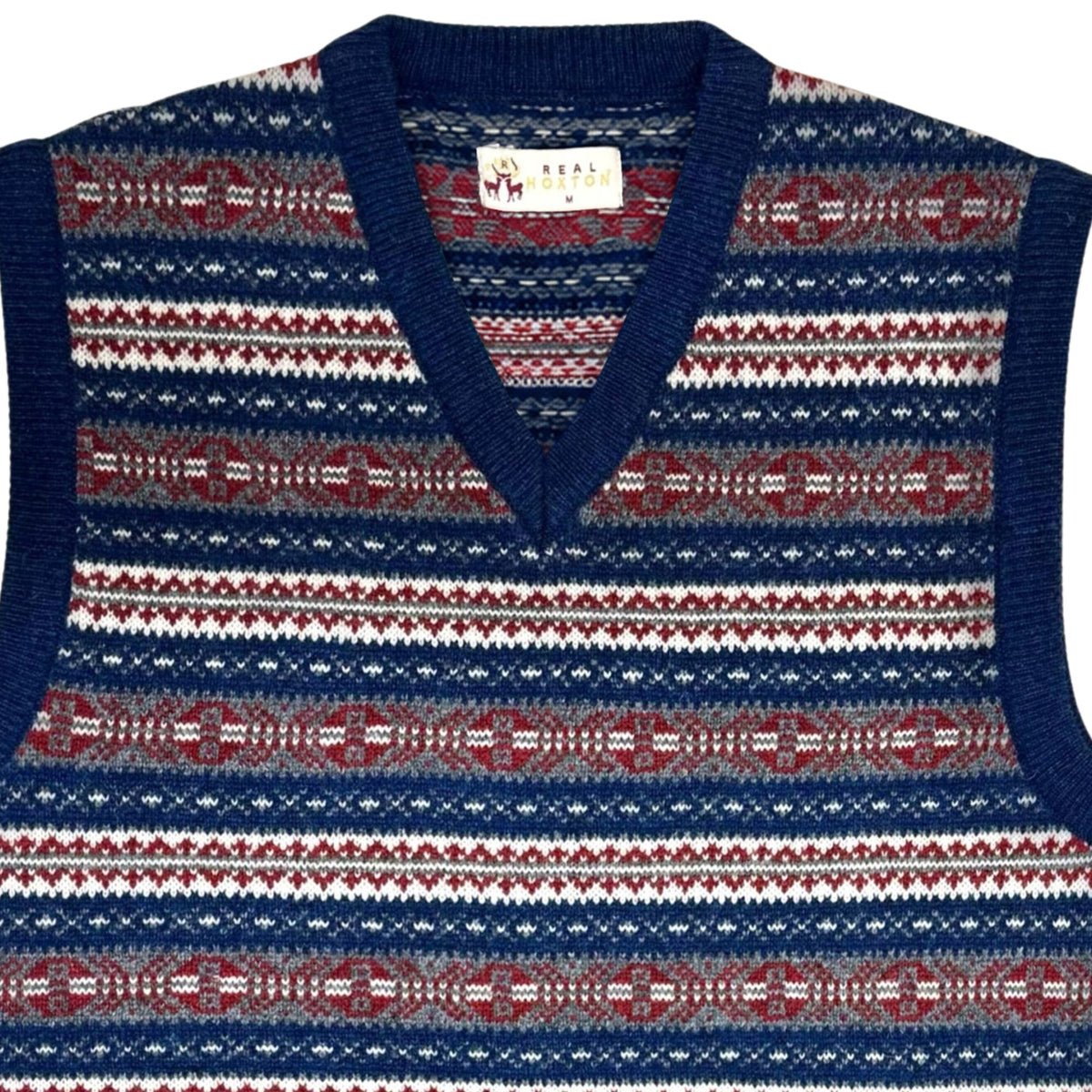 Real Hoxton Fair Isle V-Neck Slipover - New Navy