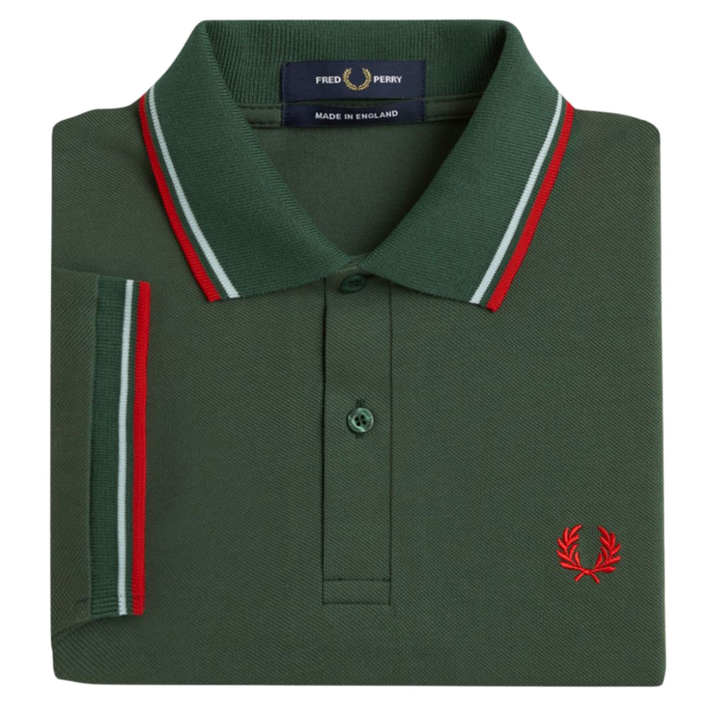 Fred Perry Reissues Made In England M12 Twin Tipped Polo - Tartan Green/Ice/Red