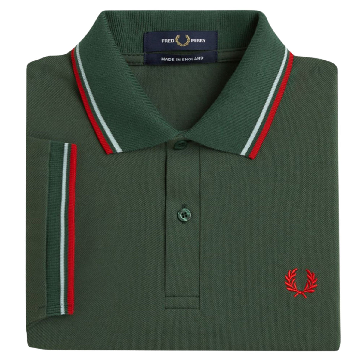 Fred Perry Reissues Made In England M12 Twin Tipped Polo - Tartan Green/Ice/Red