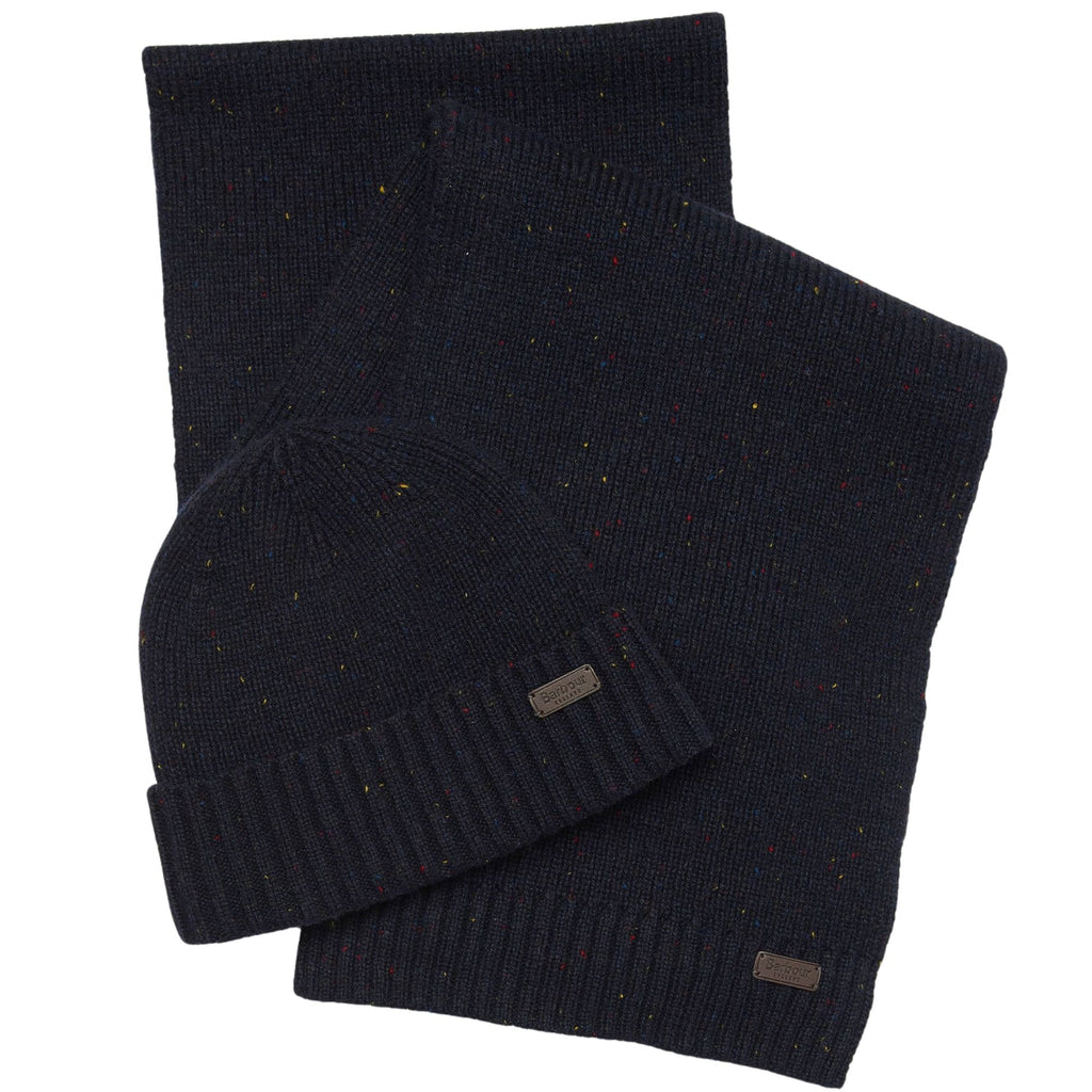 Barbour Carlton Fleck Beanie & Scarf Gift Set - Navy