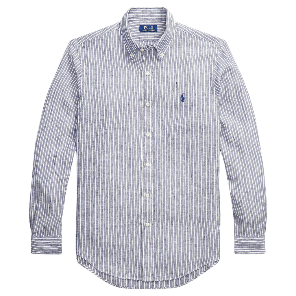 Polo Ralph Lauren Custom Fit Striped Linen Shirt - Blue/White