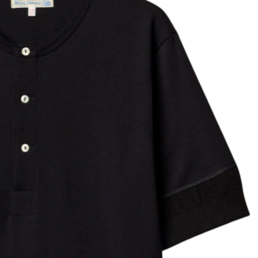 Merz b Schwanen 207 Loopwheeled Classic Fit Midweight Short Sleeve Henley - Deep Black