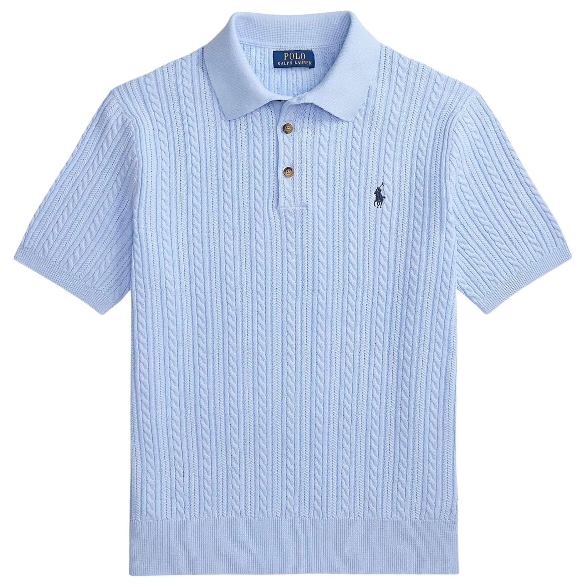 Polo Ralph Lauren Cable-Knit Cotton Polo-Collar Jumper - Office Blue