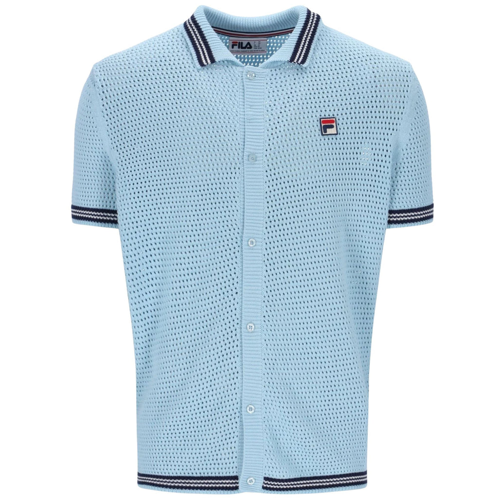 Fila Vintage Domenico Crochet Knitted Shirt - Sky